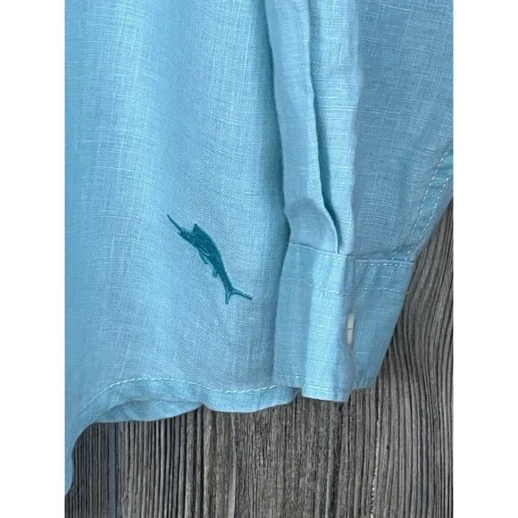 Tommy Bahama RELAX Button Up Shirt Men XL Linen Long Sleeve Blue Beach Nautical - Picture 3 of 12